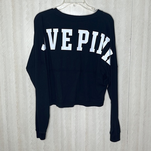 ❤️ LOVE PINK Victorias Secret Black Crop Cropped Hoodie Sweater Sweatshirt M - Picture 9 of 10